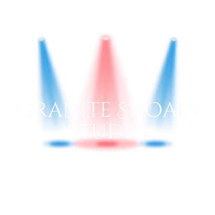 Granite Shoals Studio logo — wordmark under three stage spotlights